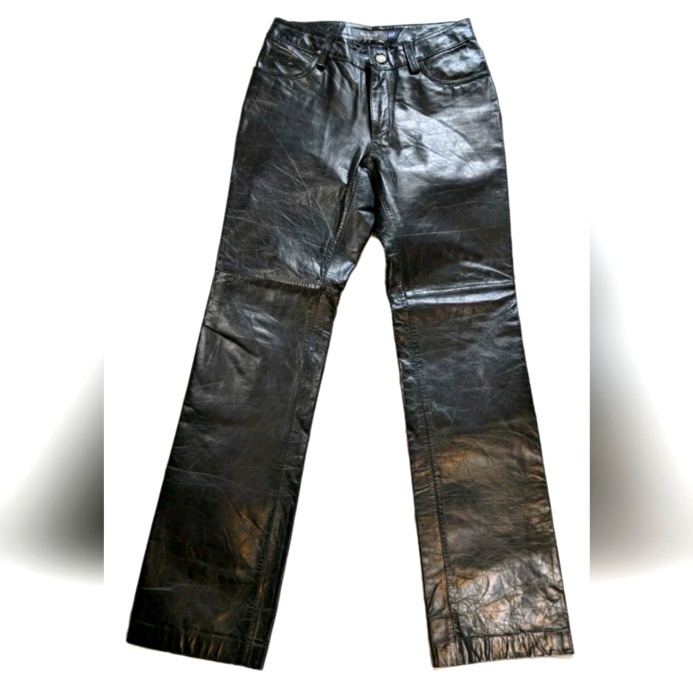 GAP Vintage (2000) Black Leather Mid Rise Boot cut Leather Pants